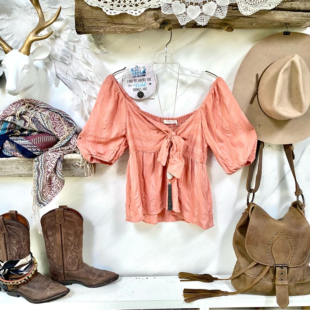Anthropologie LUSH boho exaggerated sleeves boho smocked chest blouse